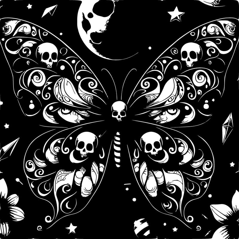 realistic butterfly. magical background. skull pattern on wings.