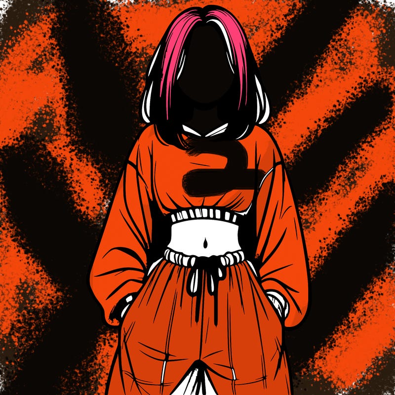 realistic girl faceless with baggy pants and a crop top