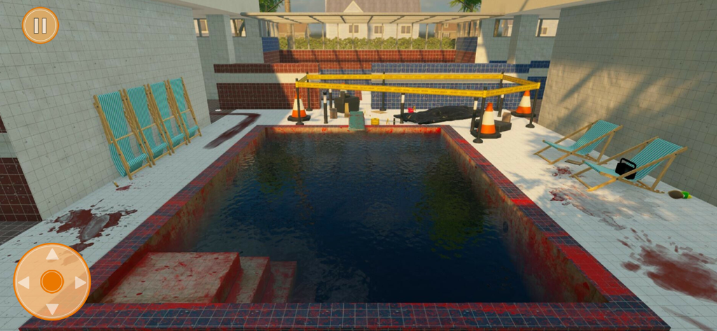 Área de piscina sucia con manchas en Pool Cleaning Sim Games 24