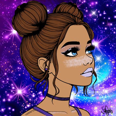 realistic girl with buns on the top of her head