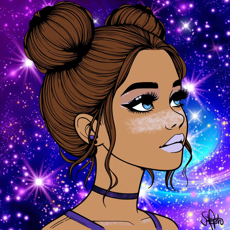 realistic girl with buns on the top of her head