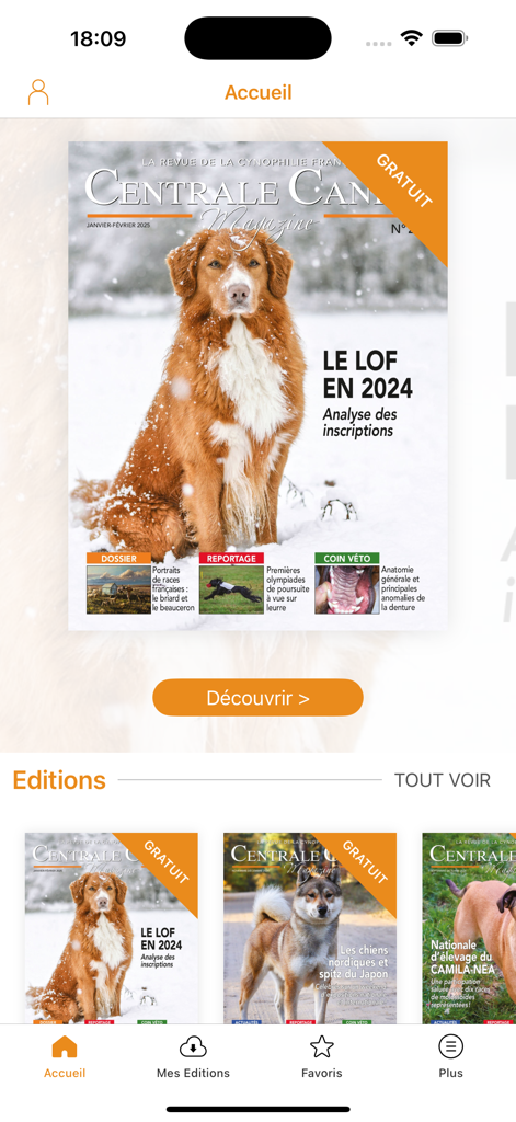 Centrale Canine Mag - Tela inicial do aplicativo Centrale Canine Mag apresentando capas e edições de revistas digitais de cães