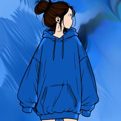 realistic girl with a oversized sweatshirt on and a bun