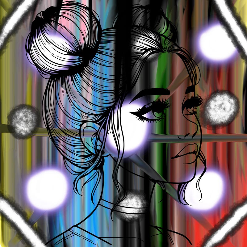 realistic girl with buns on the top of her head