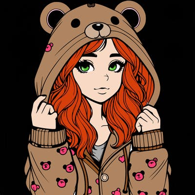 realistic girl in a animal pjs hoodie