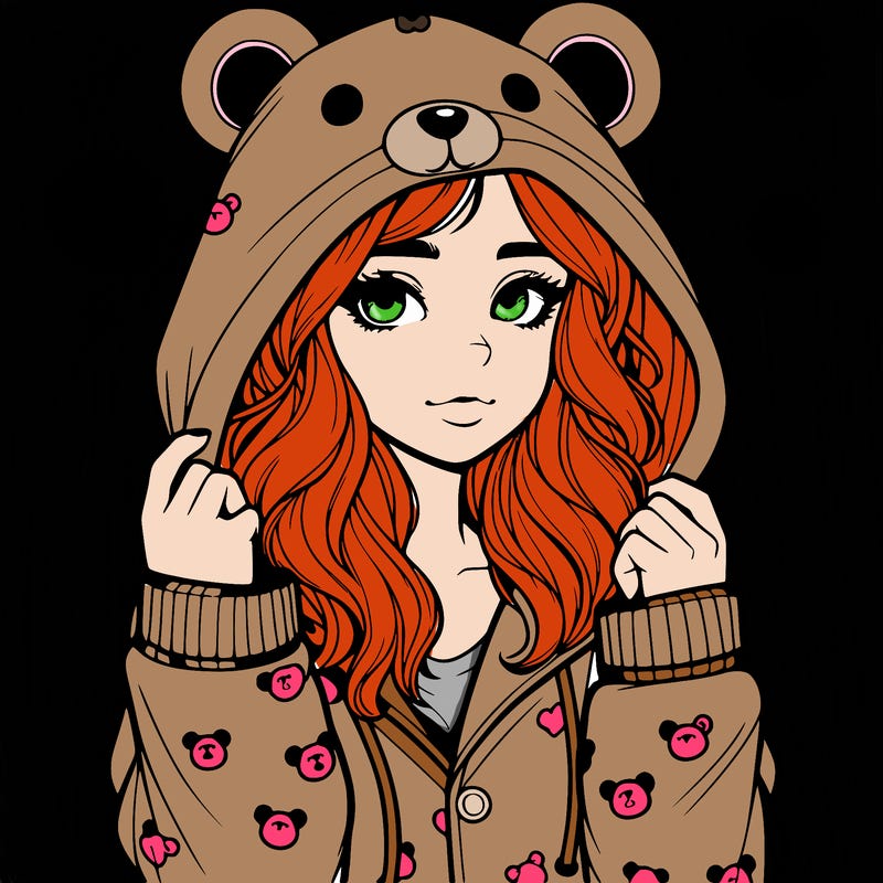 realistic girl in a animal pjs hoodie
