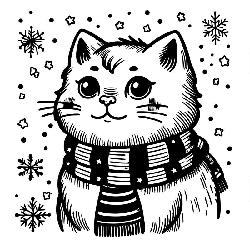 vintage cat with scarf winter