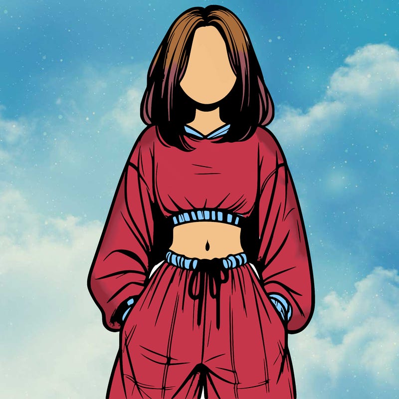 realistic girl faceless with baggy pants and a crop top
