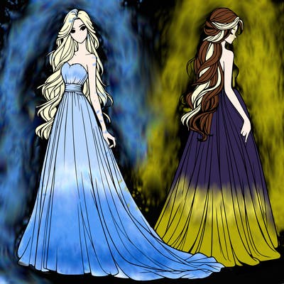 realistic woman with long flowing dress