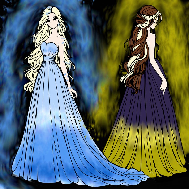 realistic woman with long flowing dress