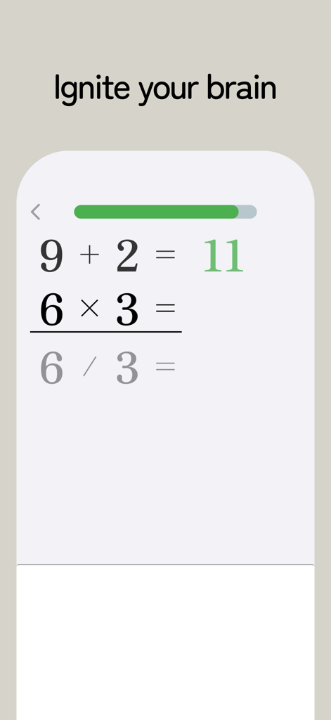 StudyX MathCal - Mental Math - StudyX MathCalアプリのインターフェース。脳トレ用の暗算問題が表示されています。