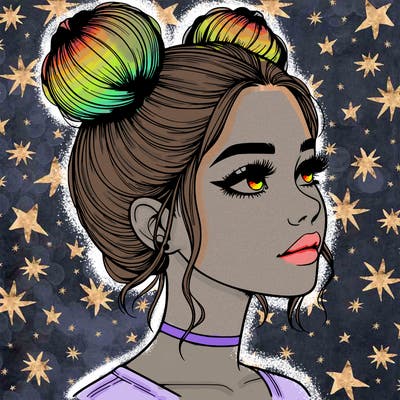 realistic girl with buns on the top of her head