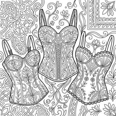 Dive into the refined world of fashion with our exquisite bustiers coloring pages, thoughtfully designed for seniors. These templates feature sophisticated patterns and clear outlines, offering a relaxing and engaging artistic experience.