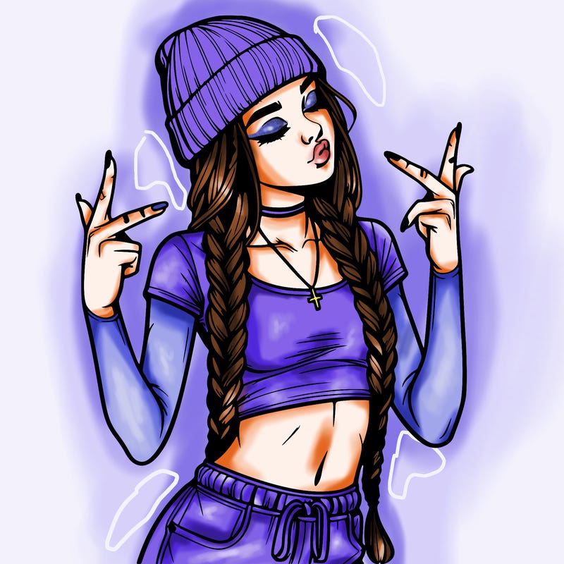 realistic teenage girl with braids and a beanie and crop top doing 🫶🏼