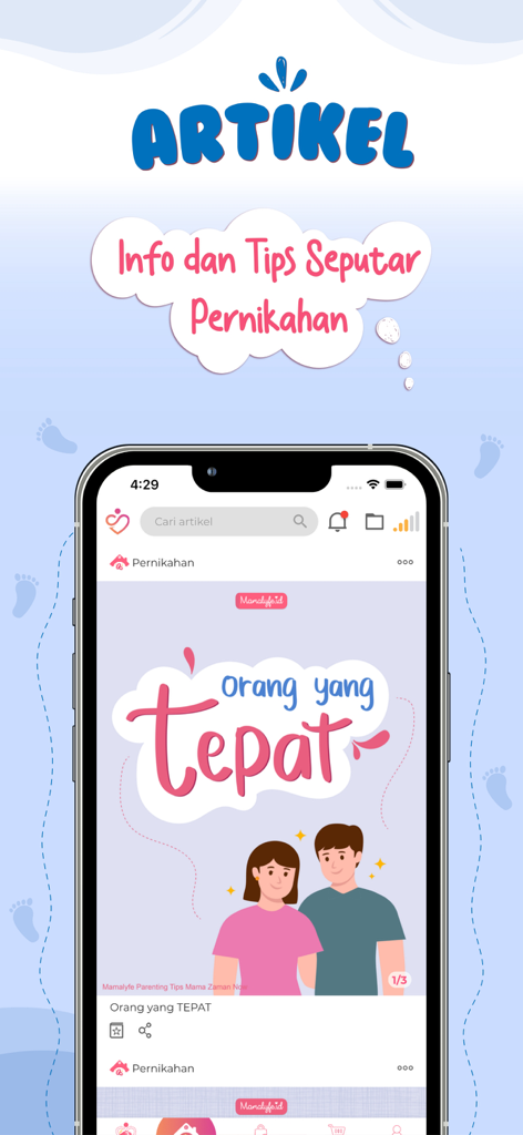 Screenshot of Mamalyfe app showing marriage advice articles and tips for parents.
