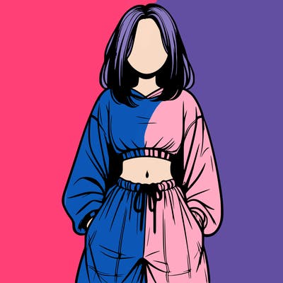 realistic girl faceless with baggy pants and a crop top