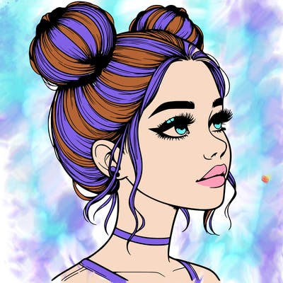 realistic girl with buns on the top of her head