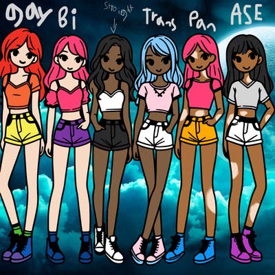 a group of girls wearing crop tops and shorts