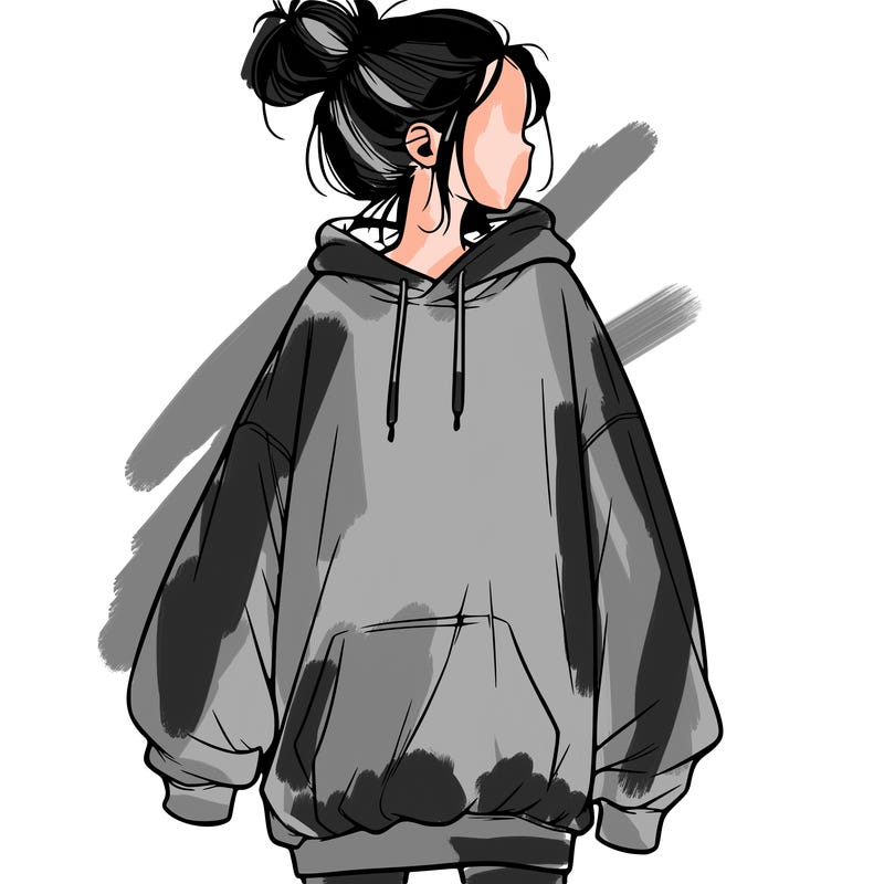 realistic girl with a oversized sweatshirt on and a bun