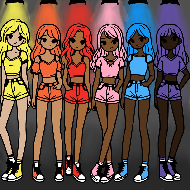 a group of girls wearing crop tops and shorts
