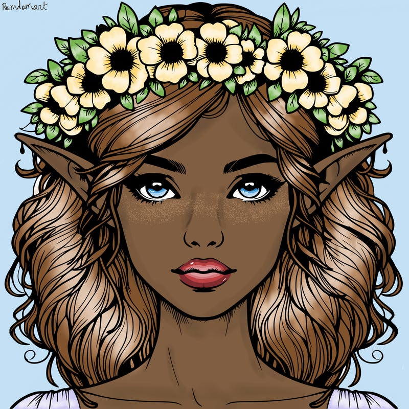 realistic female elf with flower crown