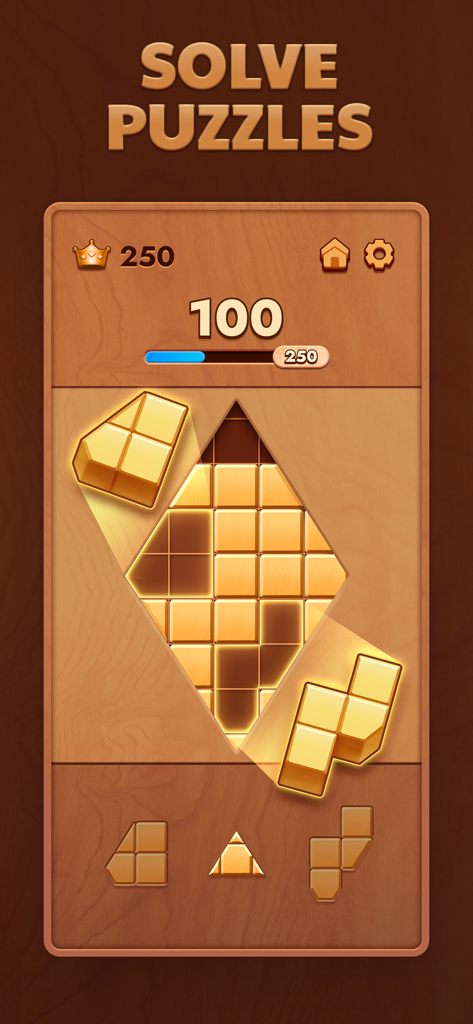 Woodoku - Wood Block Puzzles - Schermata di gioco di Woodoku che mostra blocchi di puzzle di legno posizionati su una griglia logica a forma di diamante