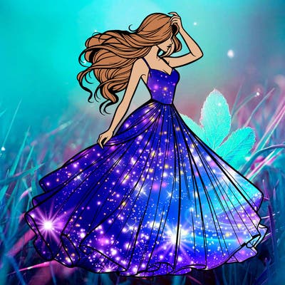 realistic woman with dress flowing in the wind