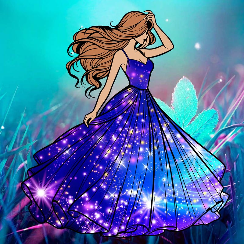 realistic woman with dress flowing in the wind