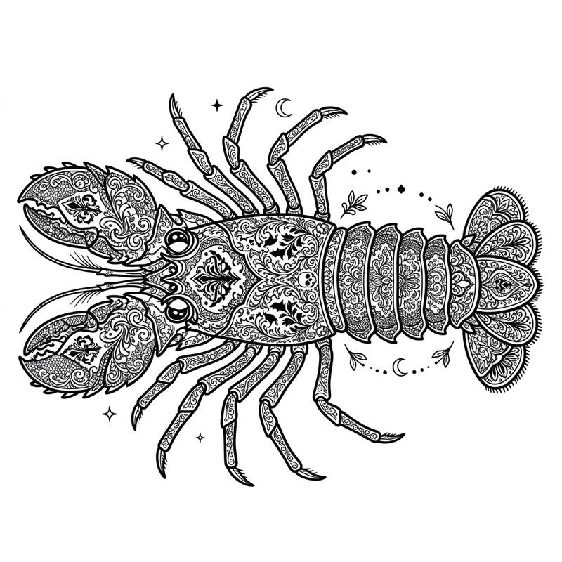 Discover a uniquely captivating design with our Gothic Slipper Lobster coloring page. This intricate template offers a sophisticated blend of marine life and dark elegance, perfect for a relaxing and creative escape.