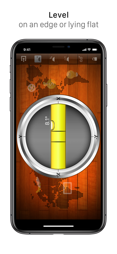 AppBox Pro - Interfaccia dello strumento di livella digitale a bolla di AppBox Pro su uno schermo di smartphone.
