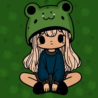 a girl wearing a frog hat and some frog socks