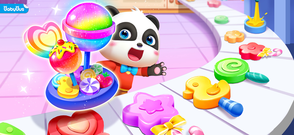 Piccolo Panda con varie caramelle colorate e lecca-lecca
