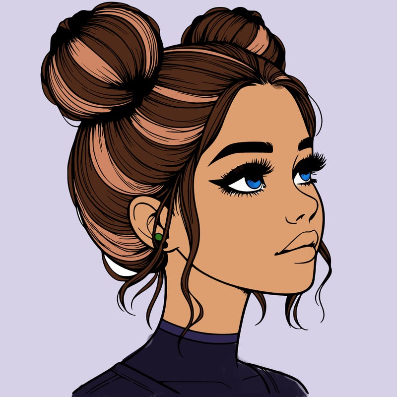 realistic girl with buns on the top of her head