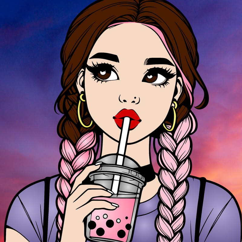 realistic girl with braided hair drinking boba