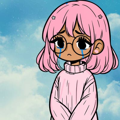 sad girl with glasses in a sweater