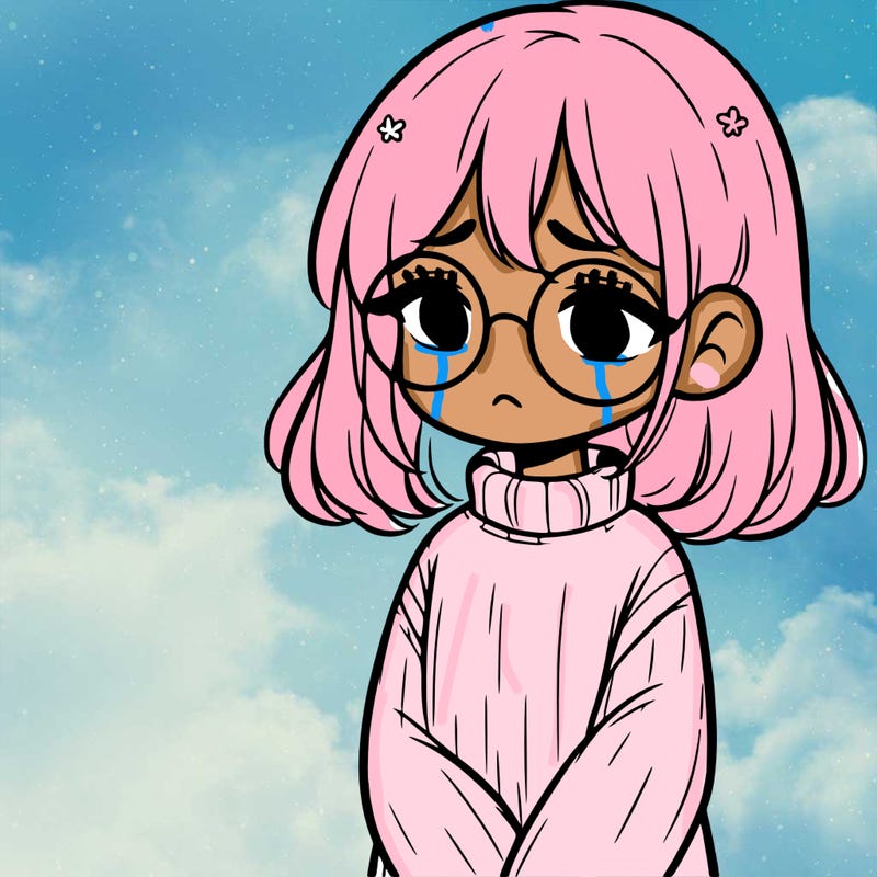 sad girl with glasses in a sweater