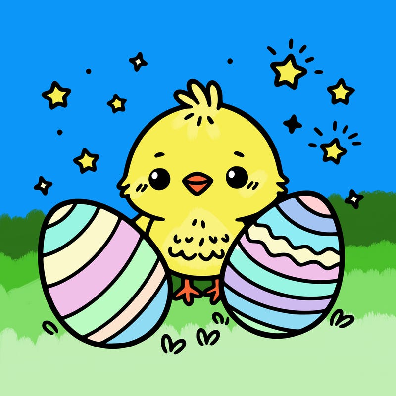 cute easter chick with eggs