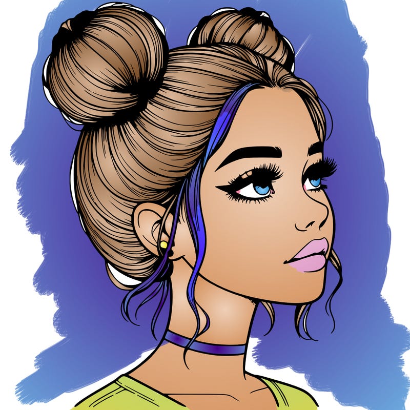 realistic girl with buns on the top of her head