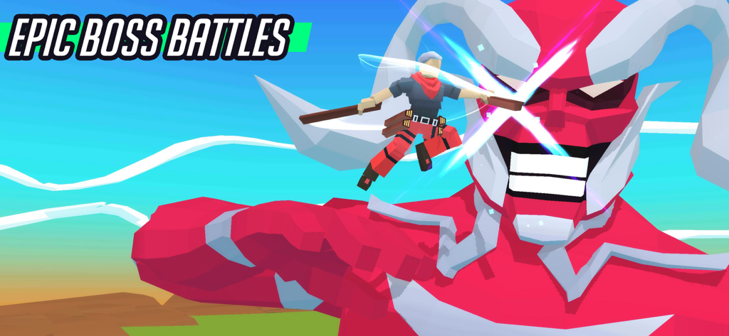 Vita Fighters - A blocky anime character attacking a giant red boss in Vita Fighters.