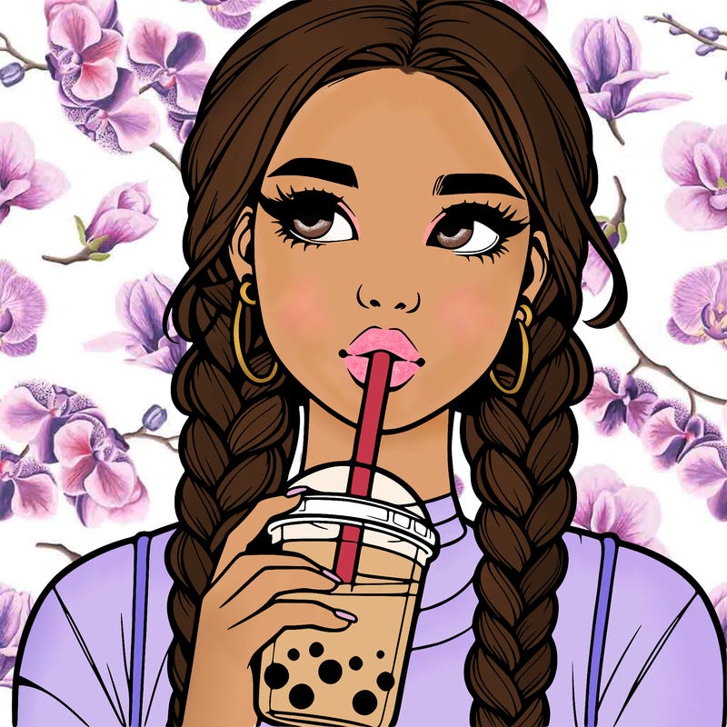 realistic girl with braided hair drinking boba