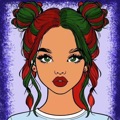 realistic girl with two buns in hair and lips