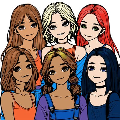 a group of girls realistic