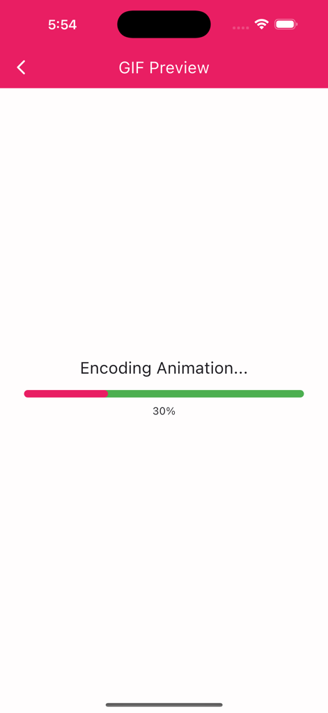 Interface showing the encoding animation progress at 30 percent for a GIF export