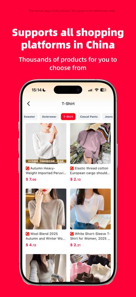 Vigorbuy mobile app interface showcasing fashion apparel from Chinese shopping platforms at wholesale prices