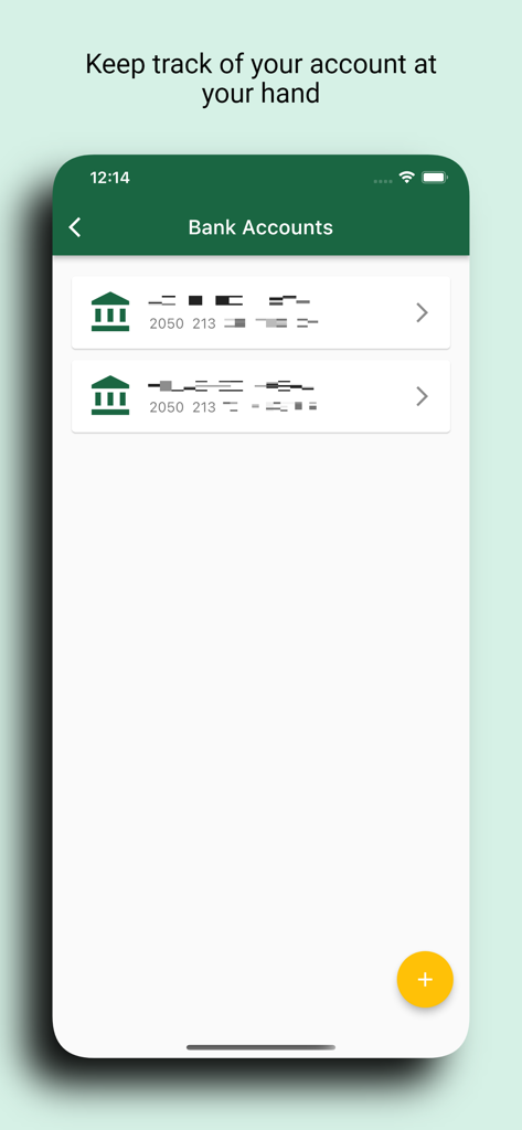 Handybildschirm der CellFin App mit einer Liste verknüpfter Bankkonten