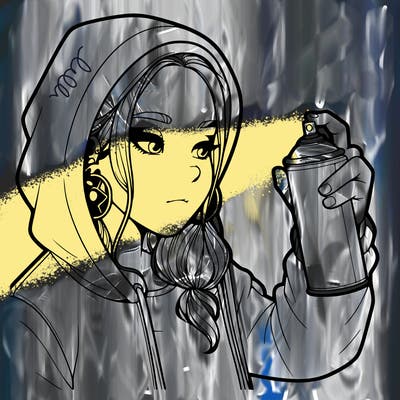 a realistic girl, spray painting