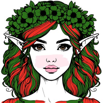 realistic female elf with flower crown