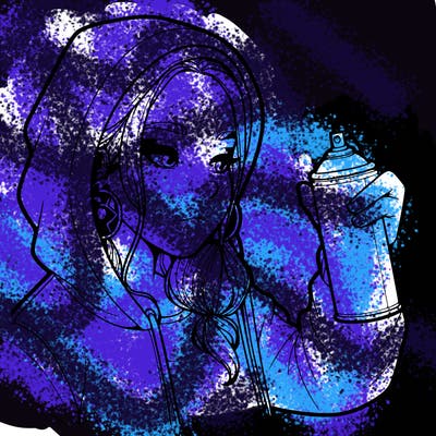 a realistic girl, spray painting