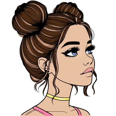 realistic girl with buns on the top of her head