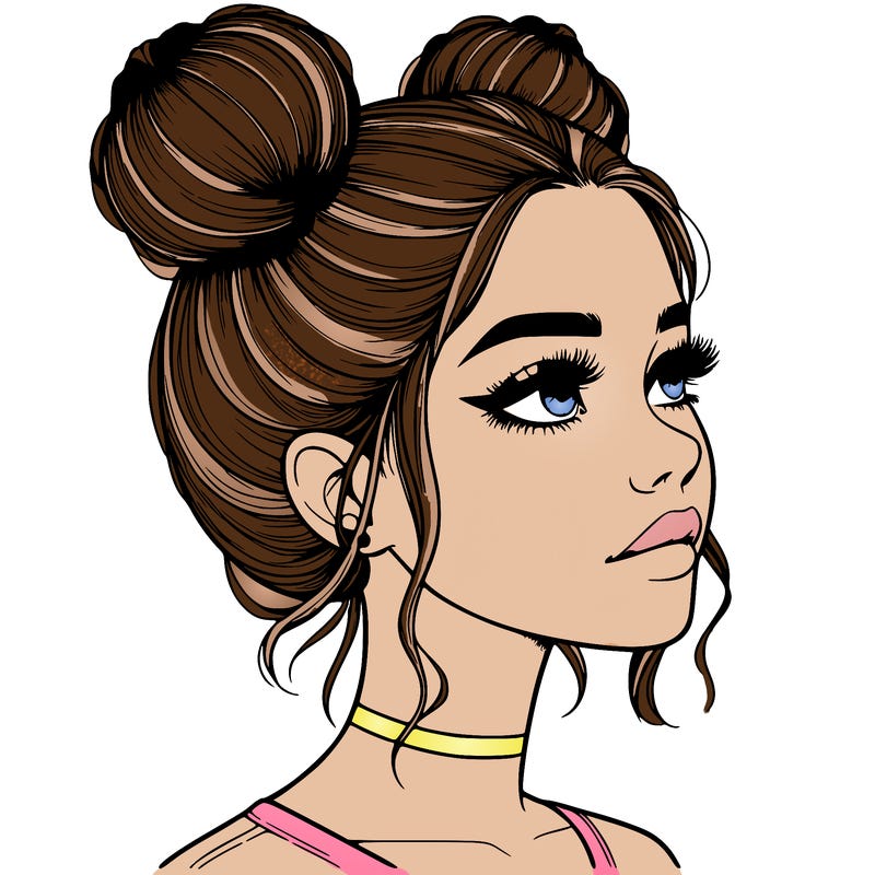 realistic girl with buns on the top of her head